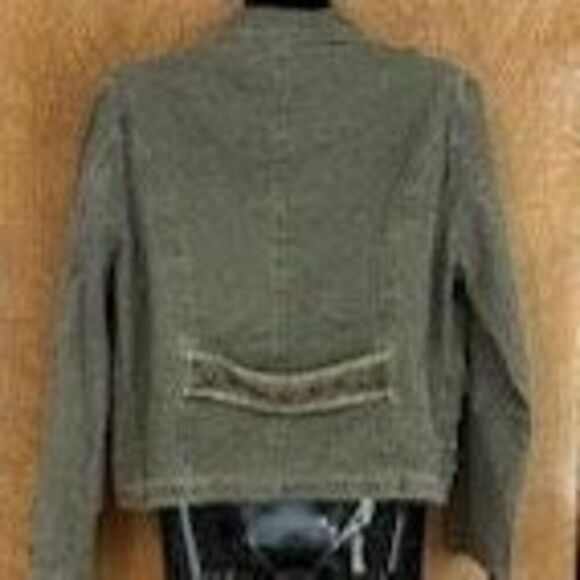Military Style Green Cotton Denim Jacket Embellished With Gold Sz XL - Picture 2 of 7